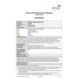 Learning Guide & Unit Outline - Modern Japanese History (100271) - Spring 2011