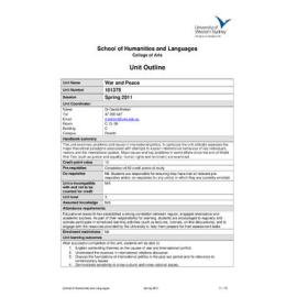 Learning Guide & Unit Outline - War and Peace (101375) - Spring 2011