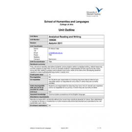 Learning Guide & Unit Outline - Analytical Reading and Writing (100846) - Autumn 2011