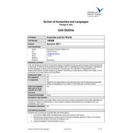 Learning Guide & Unit Outline - Australia and the World (100958) - Autumn 2011