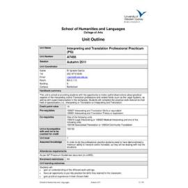 Learning Guide & Unit Outline - Interpreting and Translational Professional Practicum (PG) (A7456) - Autumn 2011