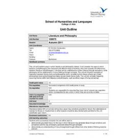 Learning Guide & Unit Outline - Literature and Philosophy (100875) - Autumn 2011