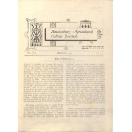Hawkesbury Agricultural College Journal (Vol.VIII, No.3) February 1911