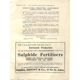 Hawkesbury Agricultural College Journal (Vol.20, No.1) February 1923