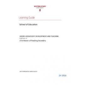 Learning Guide - Adolescent Development and Teaching (102081) Spring 2016