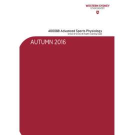 Learning Guide - Advanced Sports Physiology (400888) - Autumn 2016