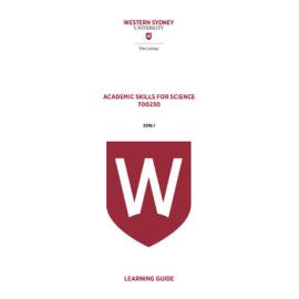 Learning Guide - Academic Skills for Science (700230) - The College Term 1 2016