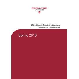 Learning Guide - Anti Discrimination Law (200654) - Spring 2016